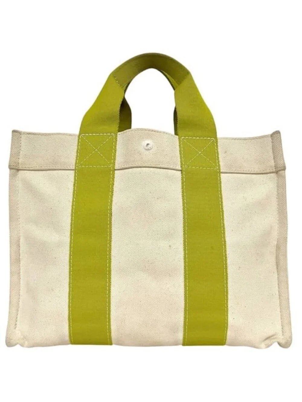 Hermes Tote Bora PM White Green Yellow Canvas